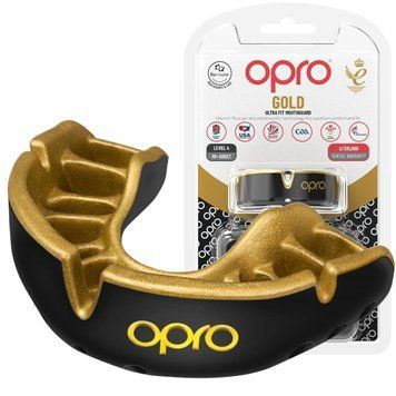 Капа боксерская Opro Gold взрослая (возраст 11+) черно-золотая Gold_Bl/Gold фото