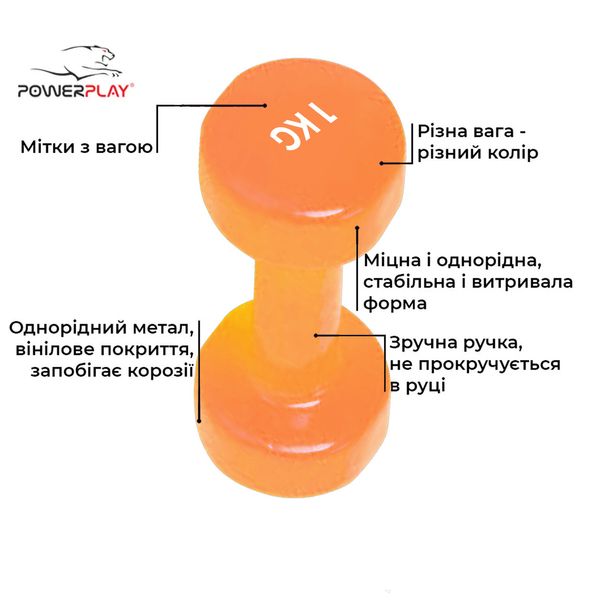Гантель для фитнесу вінілова Power Play Achilles 1 кг PP_4125_1kg фото