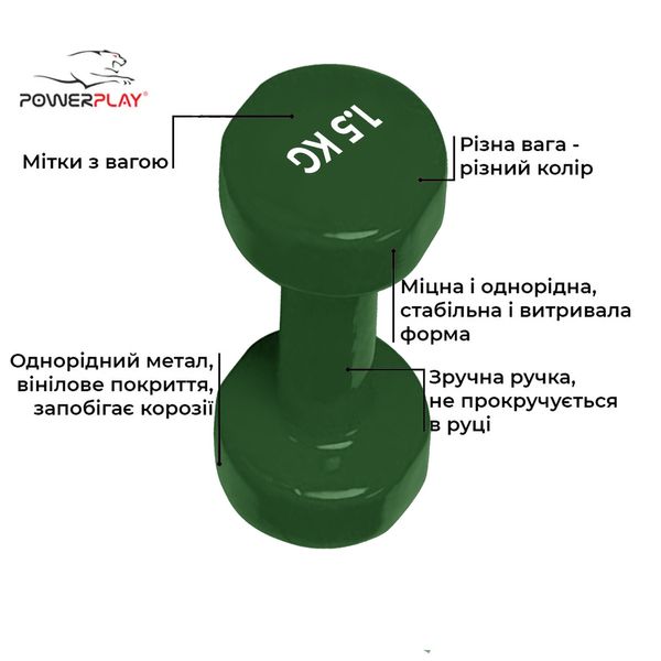 Гантель для фитнеса виниловая Power Play Achilles 1,5 кг PP_4125_1.5kg фото