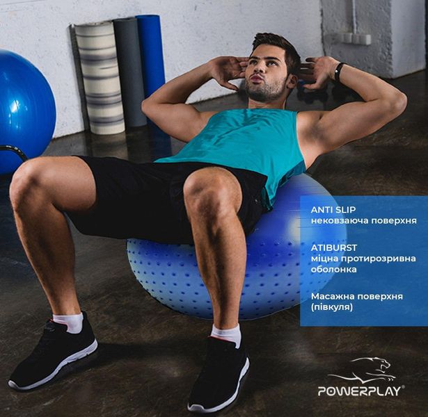 М'яч для фітнесу напівмасажний (фітбол) Power Play Gymball d-65см синій + насос PP_4003_65_Blue фото