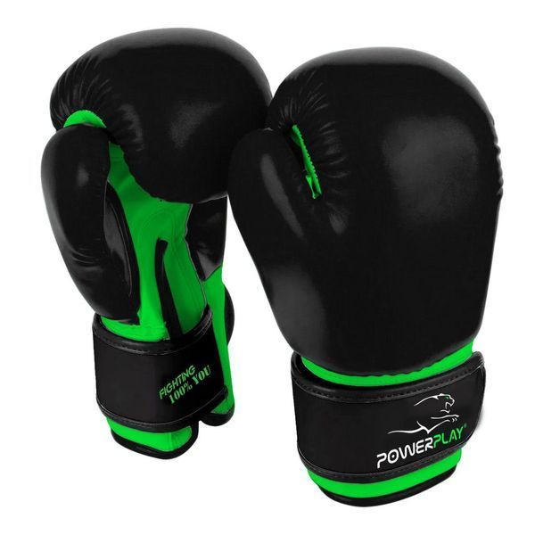 Рукавички боксерські Power Play 3004 чорно-зелені PP_3004JR_6oz_Black/Green фото
