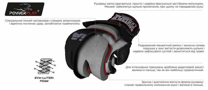 Рукавиці для MMA Power Play 3058 чорно-червоні PP_3058_S_Black/Red фото