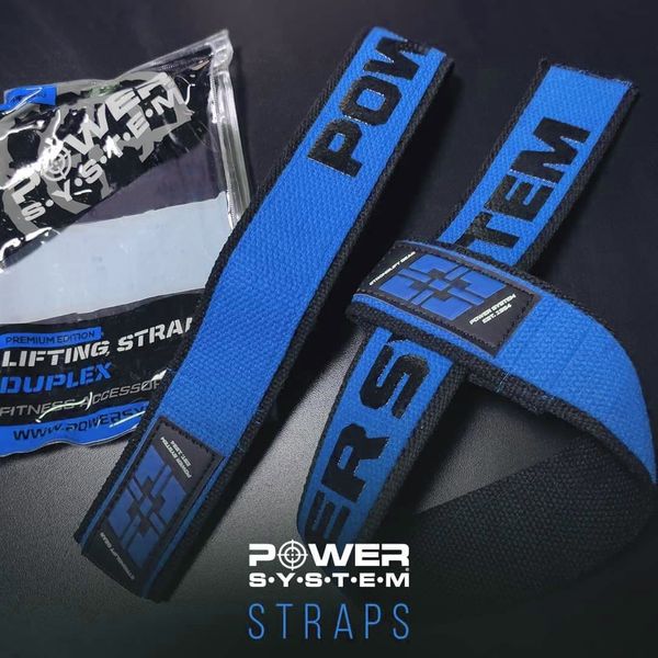 Лямки для тяги Power System Lifting Straps Duplex PS-3401 чорно-сині 3401BU-0 фото