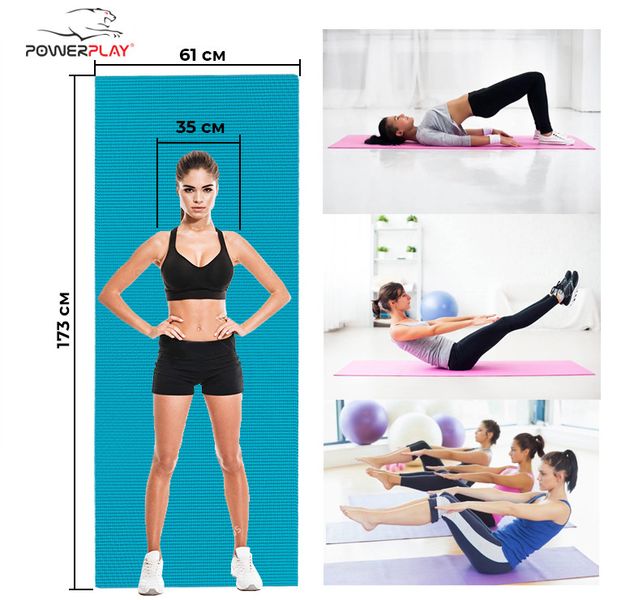 Коврик для фитнеса и йоги Power Play Yoga Mat зеленый (173смx61смx0.6см) PP_4010_Green_(173*0,6) фото