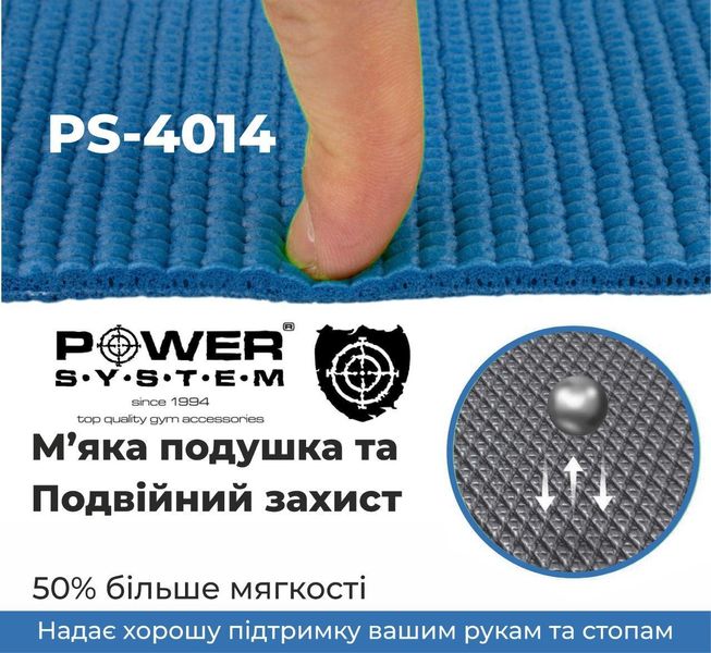 Килимок для фітнесу та йоги Power System Fitness-Yoga Mat PVC синій (173смx61смx0.6см) PS-4014_Blue фото