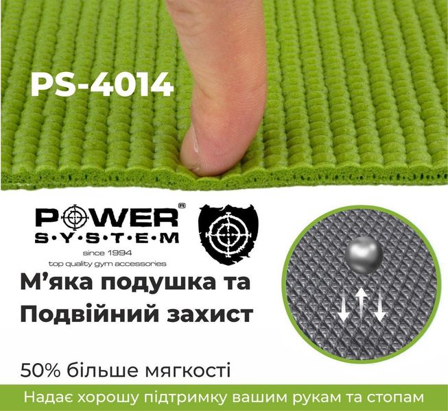 Килимок для фітнесу та йоги Power System Fitness-Yoga Mat PVC зелений (173смx61смx0.6см) PS-4014_Green фото