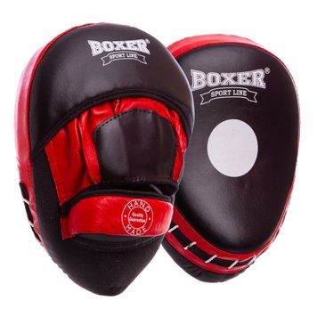 Лапи боксерські Вигнуті Boxer ЕЛІТ 23x19x4,5см чорно-червоні 2013-01(R) фото