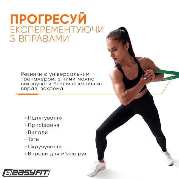 Гумка для підтягування на турніку та тренувань EasyFit 19-65 кг (2080*44*4,5мм) зелена EF-2654-5 фото