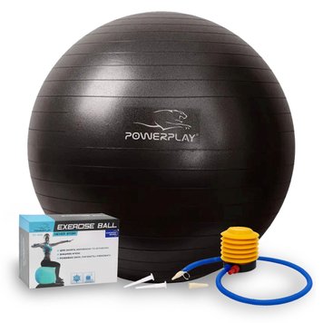 М'яч для фітнесу та йоги (фітбол) Power Play Gymball d-65см чорний + насос PP_4001_65_Black фото